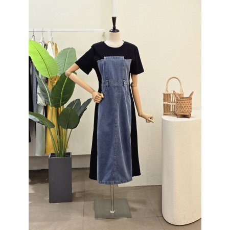 사선 페이크 데님 원피스