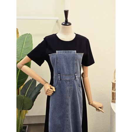 사선 페이크 데님 원피스