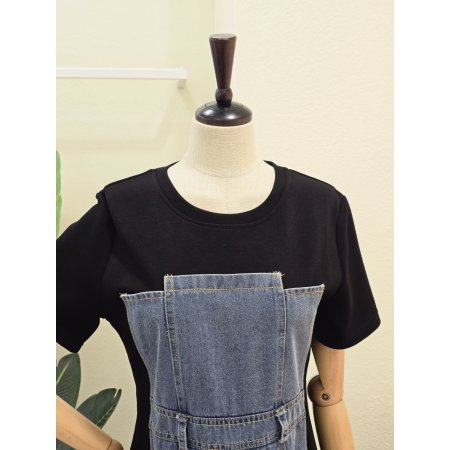 사선 페이크 데님 원피스