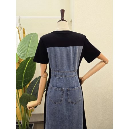 사선 페이크 데님 원피스