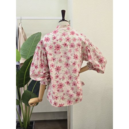 플라워 코튼 퍼프 블라우스