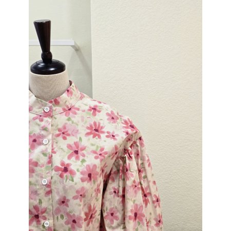 플라워 코튼 퍼프 블라우스