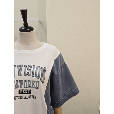 데님 배색 코튼 티셔츠