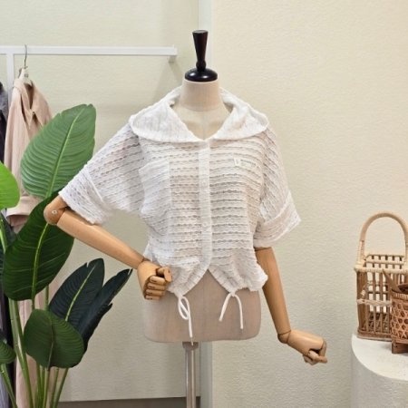 물결 패턴 후드넥 카디건