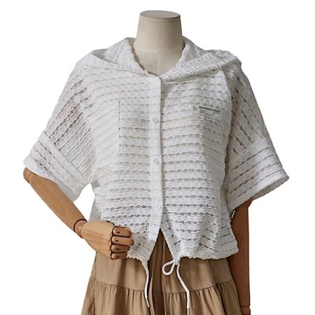 물결 패턴 후드넥 카디건