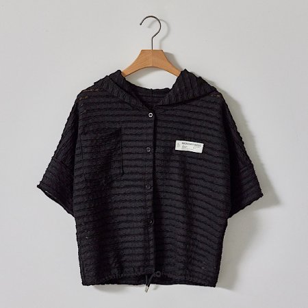 물결 패턴 후드넥 카디건