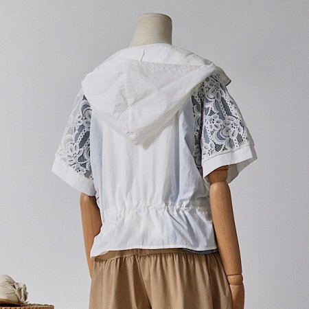 시스루 레이스 후드 점퍼