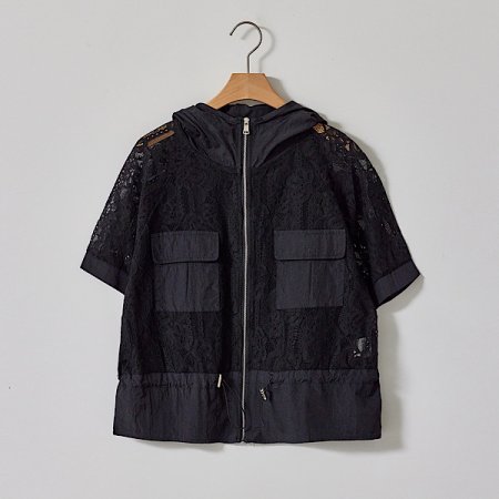 시스루 레이스 후드 점퍼