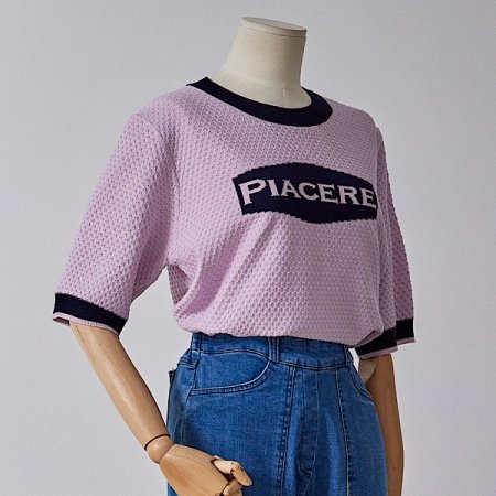 피아체 레터링 반팔 니트