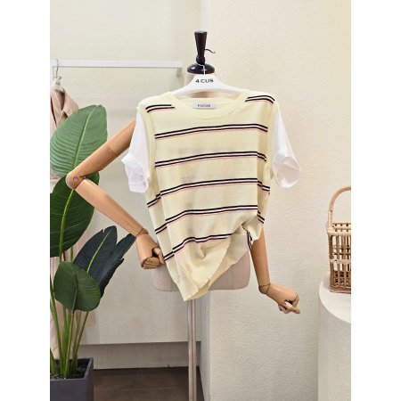 레이어드 티셔츠 줄무늬 니트