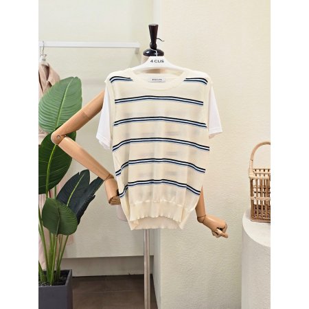 레이어드 티셔츠 줄무늬 니트