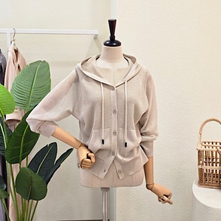 후드 단추 썸머 카디건