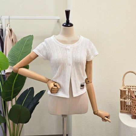 코튼 아일렛 펀칭 가디건