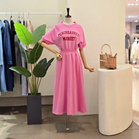 레터링 허리 밴딩 롱 원피스