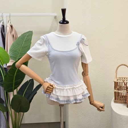 뷔스티에 레이어드 캉캉 티셔츠