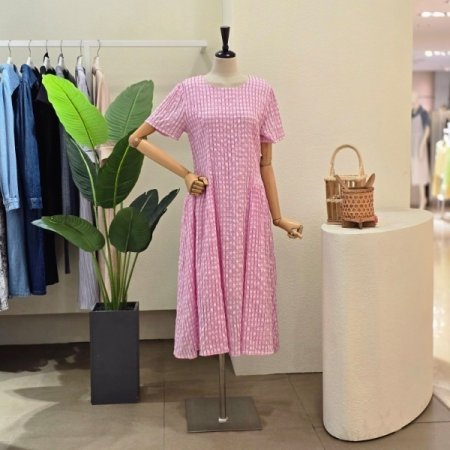 시어서커 체크 롱 원피스