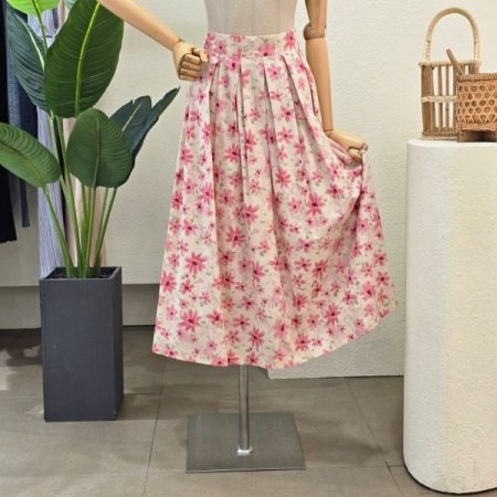 플라워 핀턱 롱 스커트