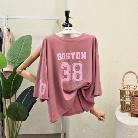 오버핏 넘버링 7부 소매 티셔츠