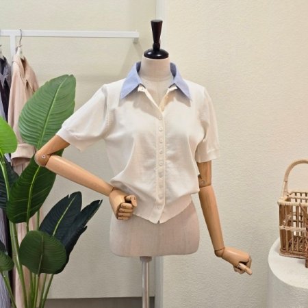 패턴 카라넥 반팔 가디건