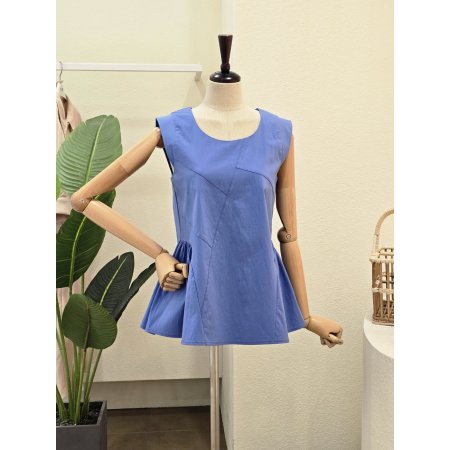 민소매 허리 셔링 블라우스