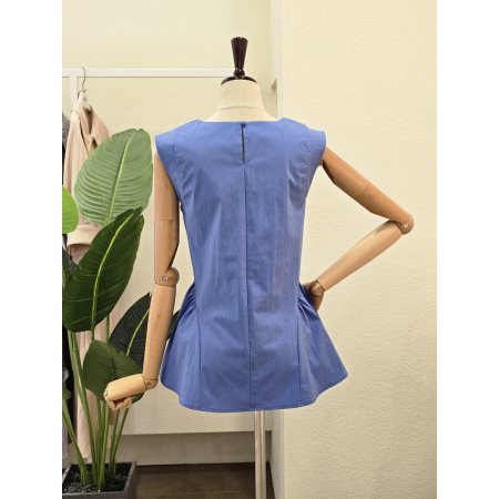 민소매 허리 셔링 블라우스