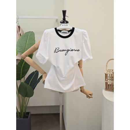 레터링 컬러 배색 반팔 티셔츠