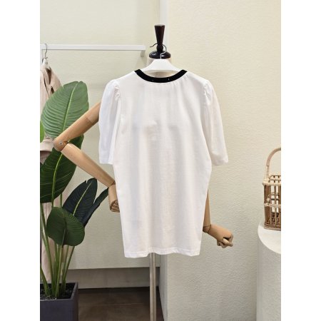 레터링 컬러 배색 반팔 티셔츠