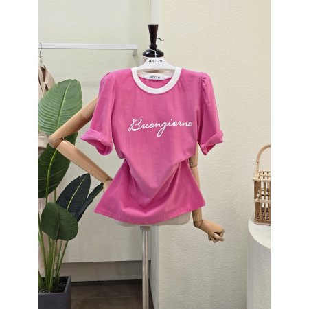 레터링 컬러 배색 반팔 티셔츠