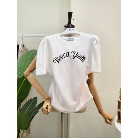 퍼프 포인트 라운드 반팔 티셔츠