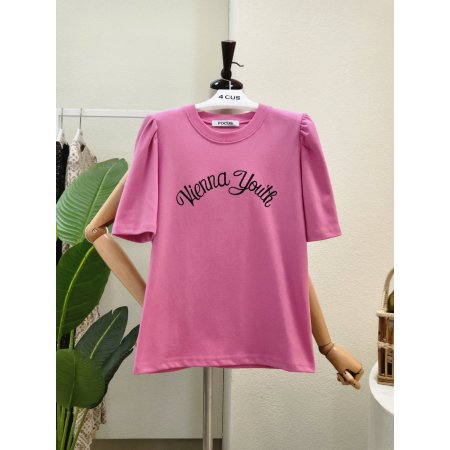 퍼프 포인트 라운드 반팔 티셔츠