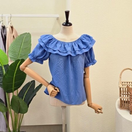 이중 프릴 오프숄더 블라우스