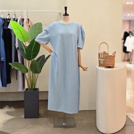 라운드넥 텐션 롱 원피스