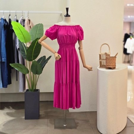 오프 숄더 넥 밴딩 원피스