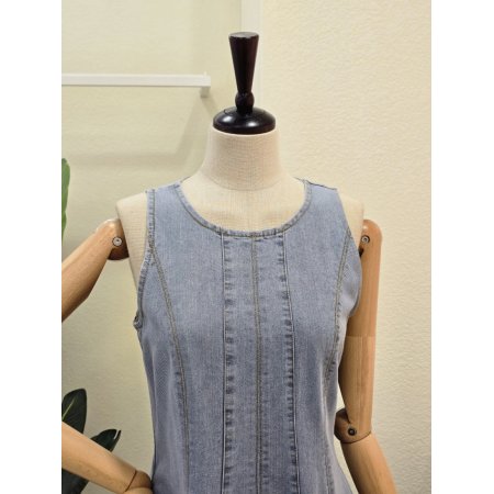 민소매 절개 데님 원피스