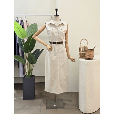 투 포켓 민소매 벨티드 원피스