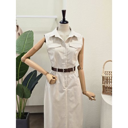 투 포켓 민소매 벨티드 원피스