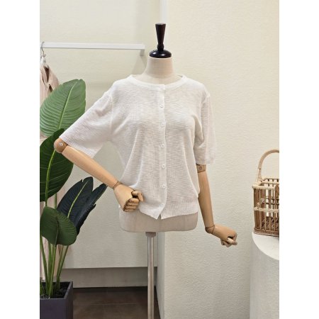 라운드넥 시스루 반팔 가디건