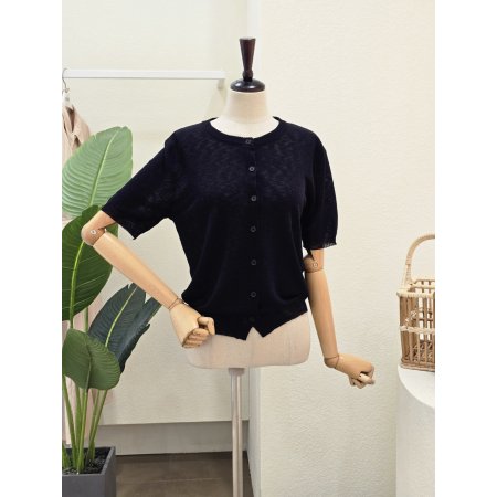 라운드넥 시스루 반팔 가디건