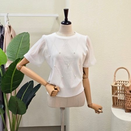 펄 소매 진주 니트