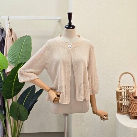 원 버튼 시스루 7부 가디건