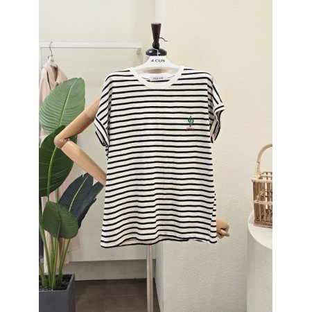 라운드넥 선인장 줄무늬 티셔츠