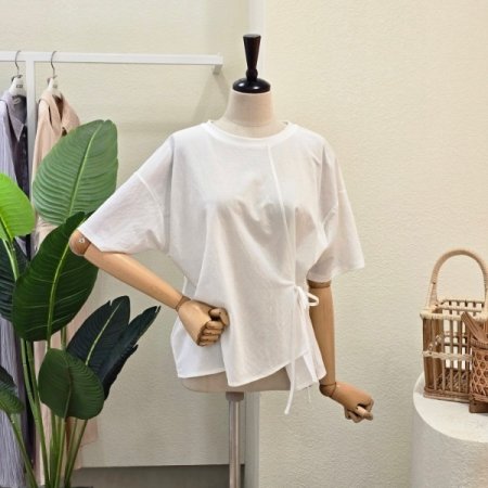 언발란스 스트링 끈 반팔 티셔츠