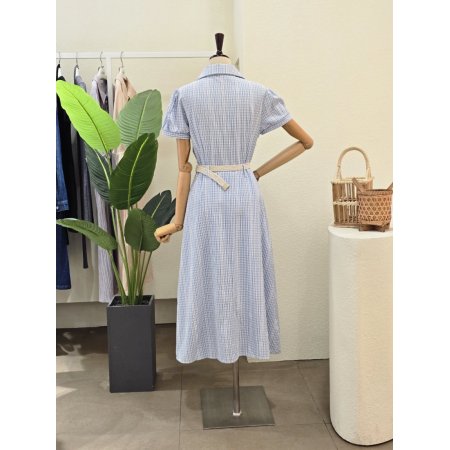 잔체크 카라넥 벨티드 원피스