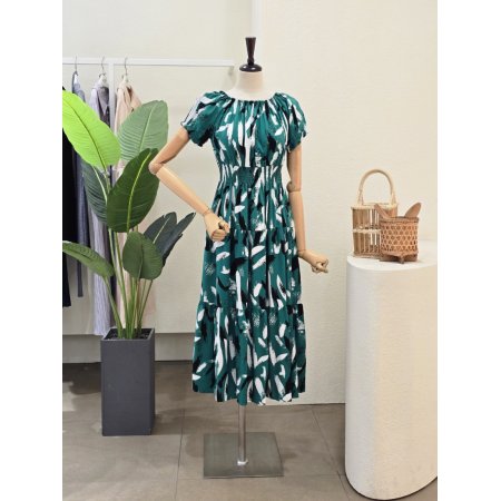 오프 숄더 스모킹 밴딩 원피스