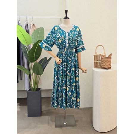 브이넥 에스닉 패턴 원피스