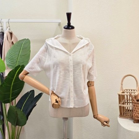 시스루 레이스 끈 후드 가디건