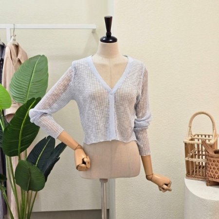 시스루 크롭 브이넥 가디건