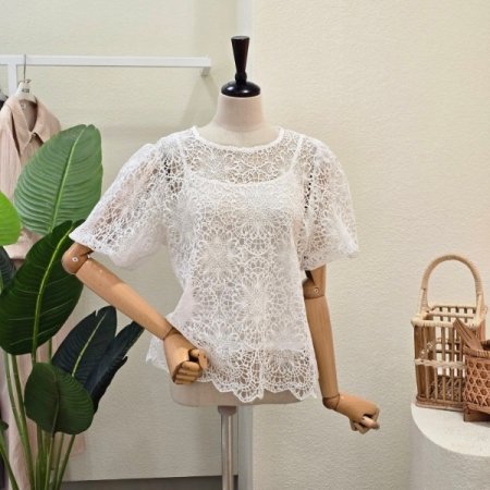 레이스 블라우스 민소매 티셔츠 세트