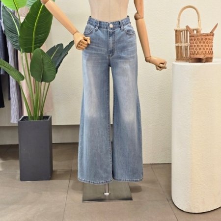 네추럴 워싱 허리 밴딩 청바지