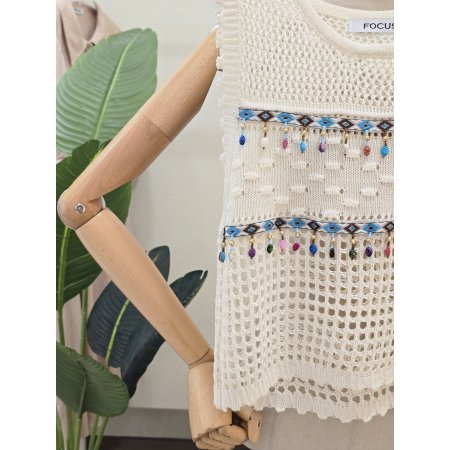 포커스 드롭 주얼리 뜨개 민소매 니트